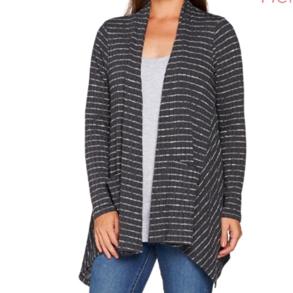 LOGO by Lori Goldstein Sweaters - Logo Striped Rib Knit Cardigan